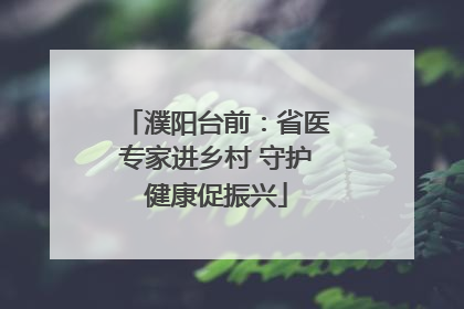 濮阳台前：省医专家进乡村 守护健康促振兴
